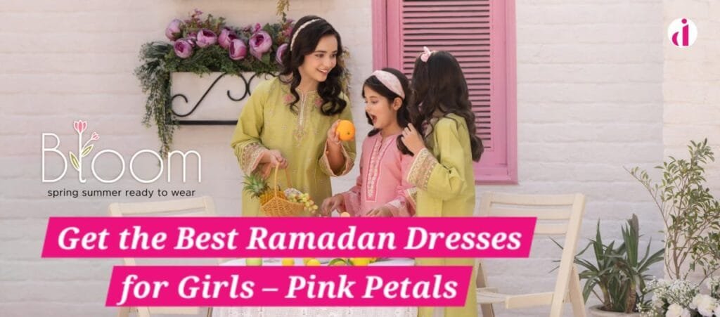"Elegant embroidered Ramadan dress for girls by Pink Petal, featuring premium fabric, intricate detailing, and perfect stitching for 2025."