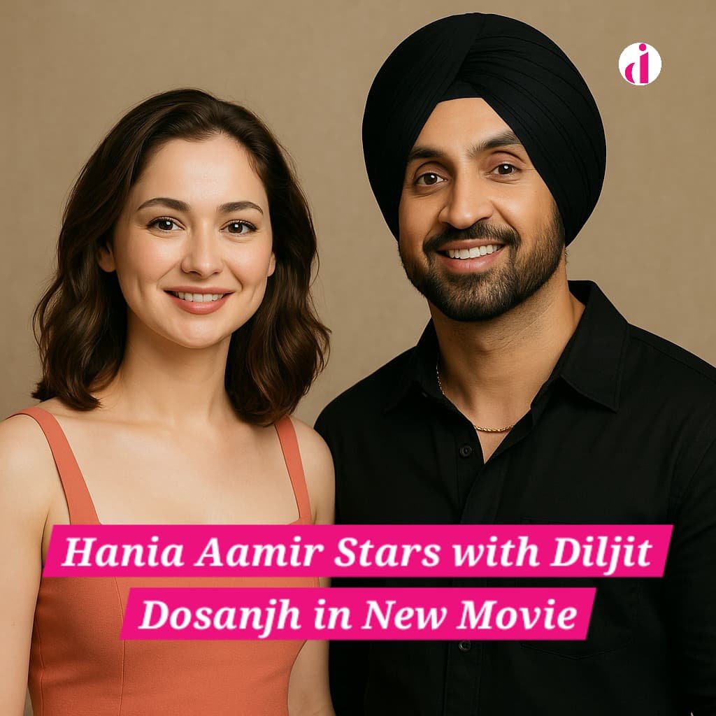 Hania Aamir and Diljit Dosanjh posing together for their upcoming movie