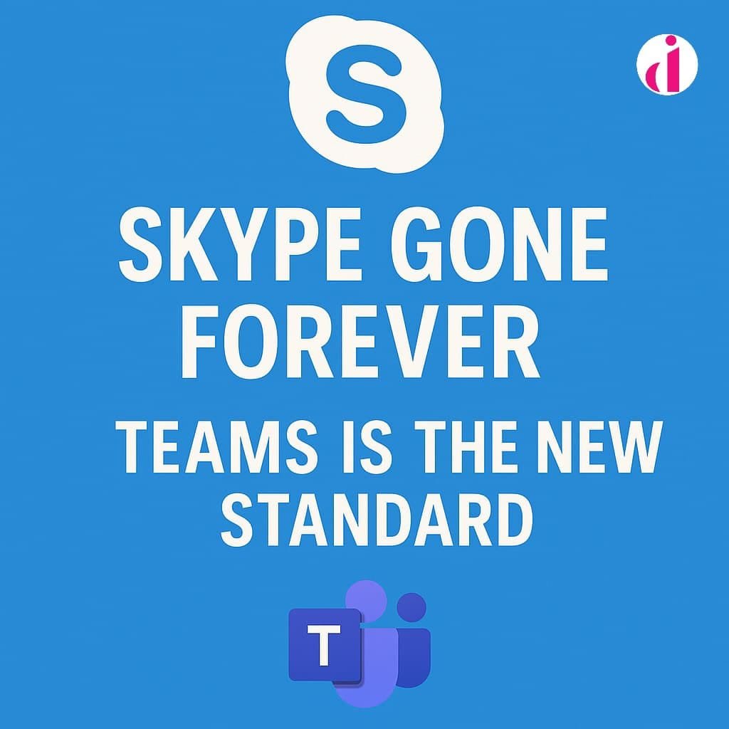 "Skype discontinued notice with Microsoft Teams logo and message stating Teams is the new standard"
