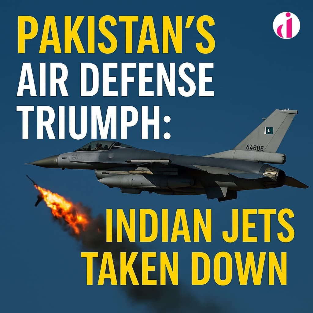 "Pakistani F-16 triumphantly soaring after downing Indian jet in defense mission."