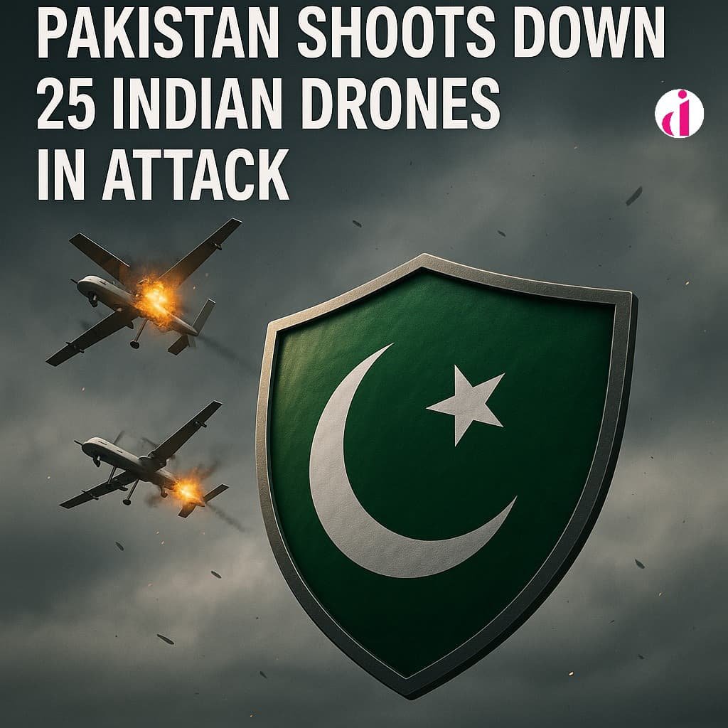 "Pakistan's military shoots down 25 Indian drones in a defensive operation, showcasing national defense capabilities."