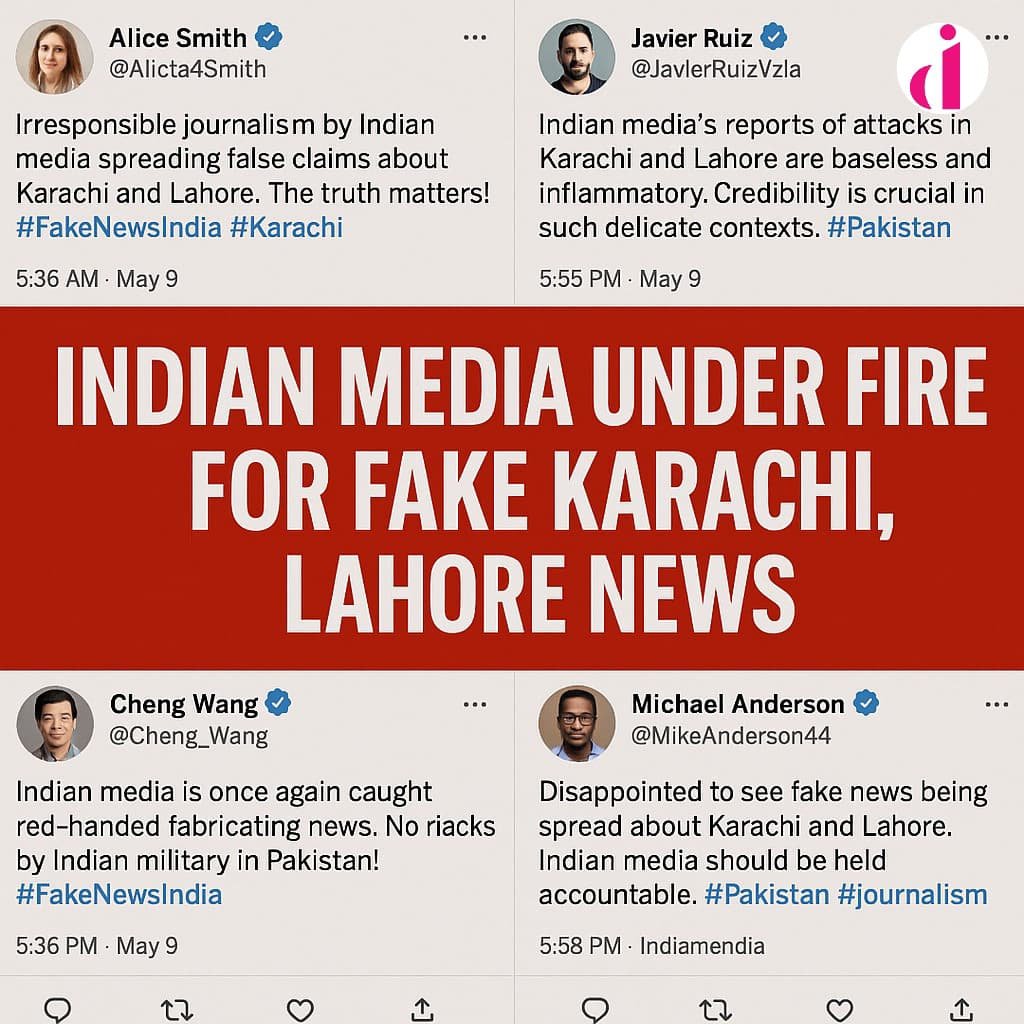 "Indian Media Under Fire for Fake News on Karachi and Lahore Attacks – Tweets Highlighting False Allegations and Global Reactions."