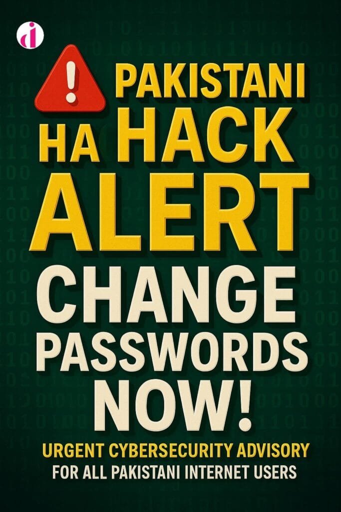 "Digital poster warning Pakistani internet users to change passwords immediately due to a cybersecurity alert"