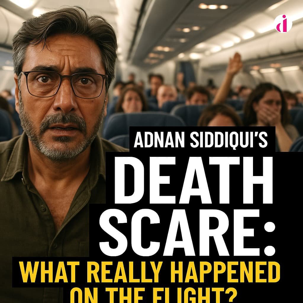 Adnan Siddiqui looks terrified aboard an airplane during a mid-air scare, highlighting his emotional reaction.