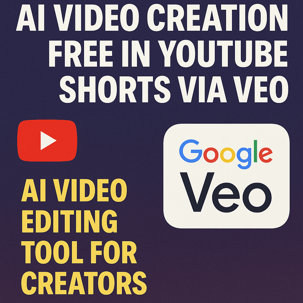 Promotional image for Google Veo 3 AI video tool launching on YouTube Shorts, featuring bold text and logos.