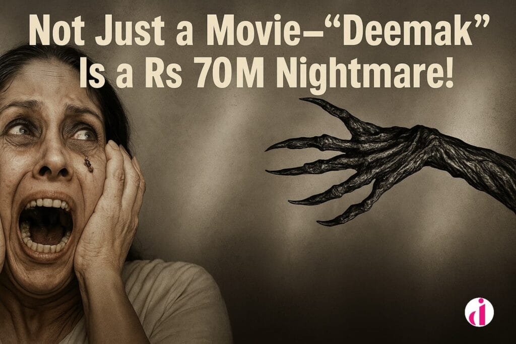 Terrifying poster of Pakistani horror film Deemak showing a screaming woman and a monstrous hand.