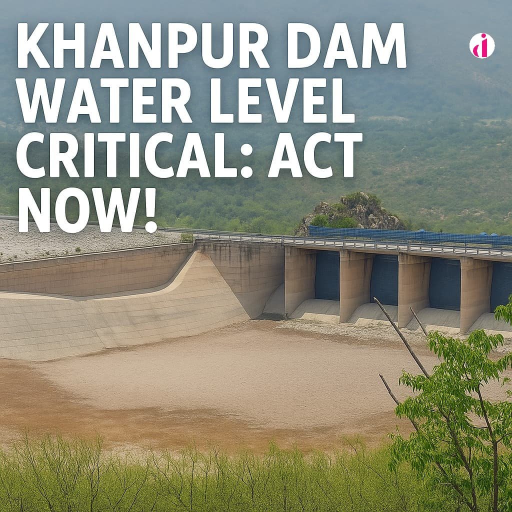 Khanpur Dam shows nearly dry reservoir during June 2025 drought in Pakistan, highlighting severe water shortage.