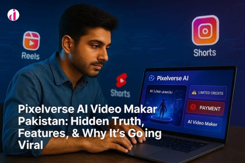 Young Pakistani creator using Pixelverse AI to generate videos on laptop