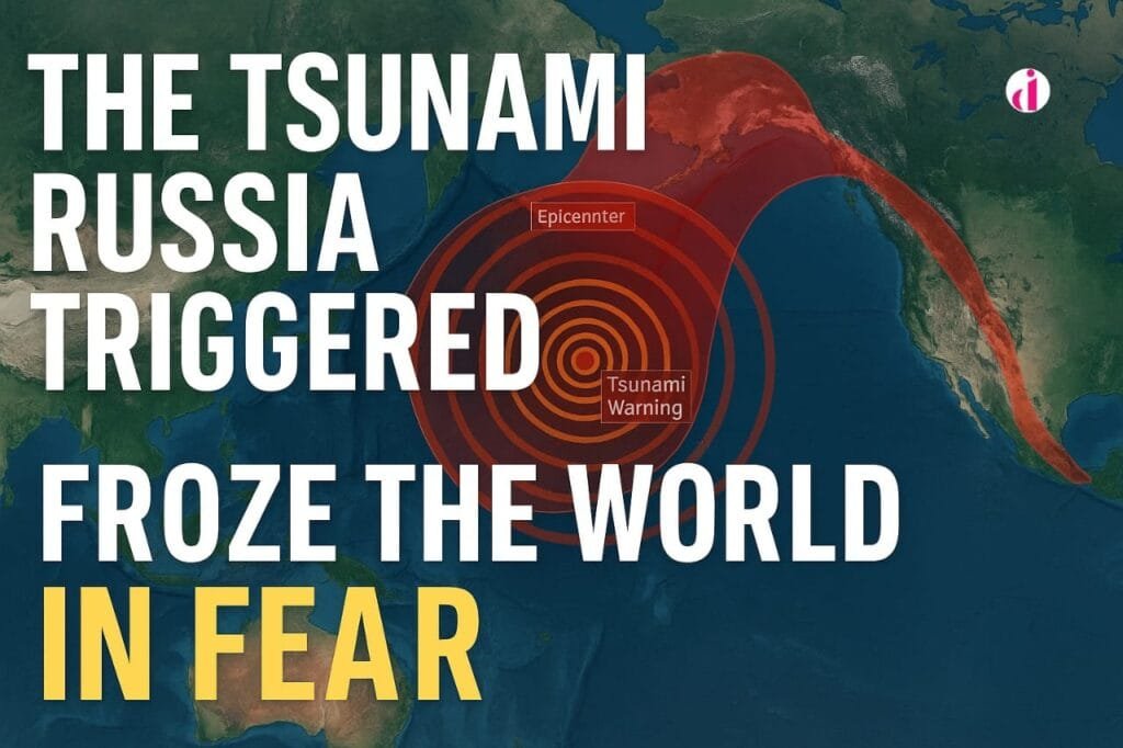 Map of Pacific with warning zones and tsunamis from Russia tsunami event