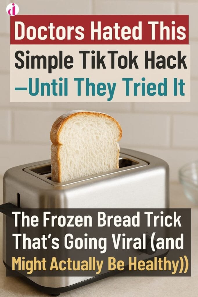 A slice of frozen bread being toasted in a modern kitchen