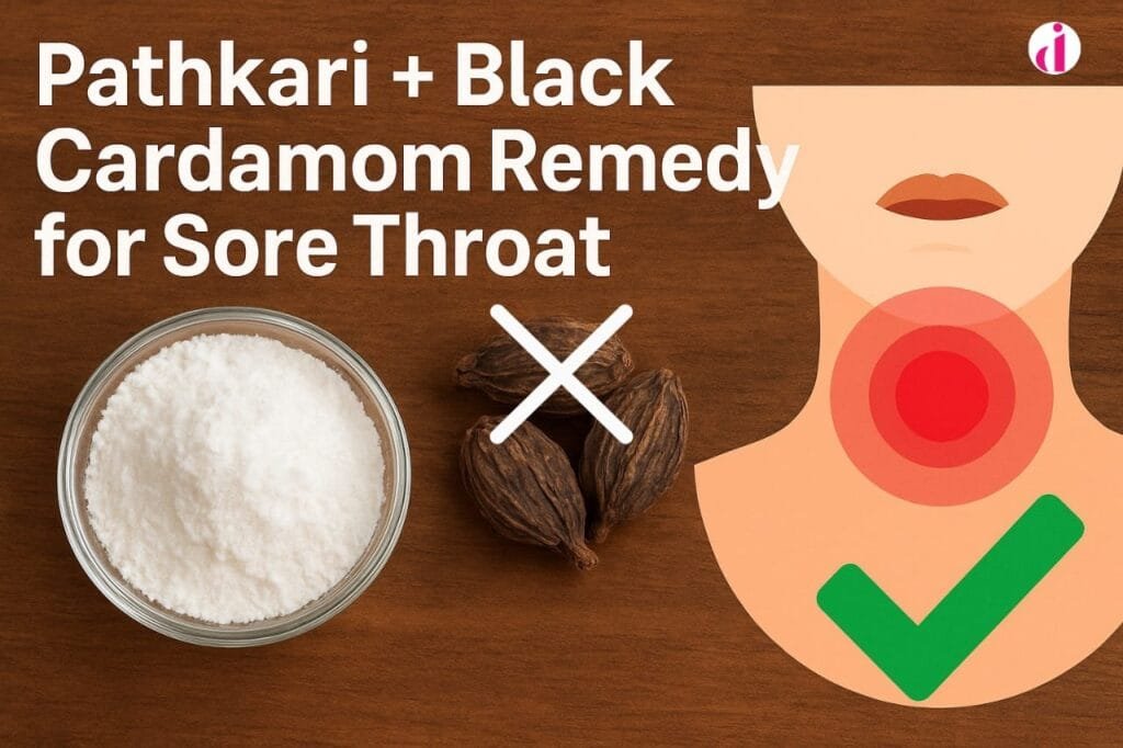 Pathkari powder and roasted black cardamom remedy for sore throat